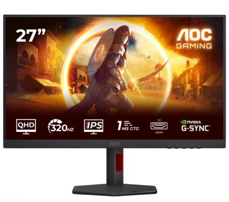 Монитор AOC Q27G4SRU, 27" Fast IPS WLED, 2560x1440@320Hz, 1ms GtG, 0.3ms MPRT, 450cd m2, 1000:1, Adaptive Sync, FlickerFree, Low Blue Light,  2Wx2, Tilt, Height Adjust, Pivot, Swivel, 2xHDMI, DP, USB hub