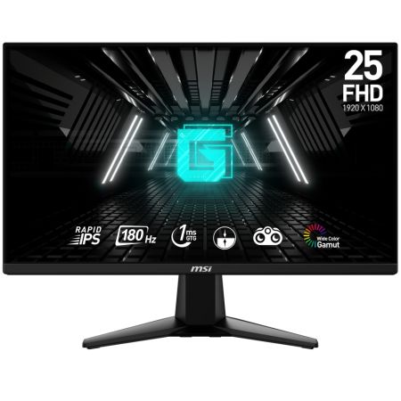 Монитор MSI G255F Gaming Monitor, 24.5", 1ms, 180Hz Rapid IPS, 1920x1080 FHD, AMD FreeSync Premium, Night Vision, Anti-Flicker, Less Blue Light, 300nits AG, 16.7M, 1000:1, 100M:1, DP(1.2a), 2xHDMI (2.0b), Headphone out, Tilt, VESA 100, Black, 3.24kg