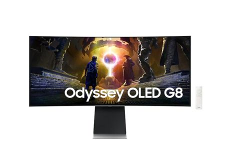 Монитор Samsung LS34DG850, 34'' CURVED Odyssey G8 OLED, 1800R, 175 Hz, 0.1 ms GTG, 21:9, 3440 x 1440, Smart, 2xUSB C, Mini DP, Micro HDMI 2.1, Wi-Fi 5, BT 5.2, Speakers, 178°/178°, Silver + Logitech G102 Mouse, Lightsync RGB, 8000 DPI, 6 Programmable Butt