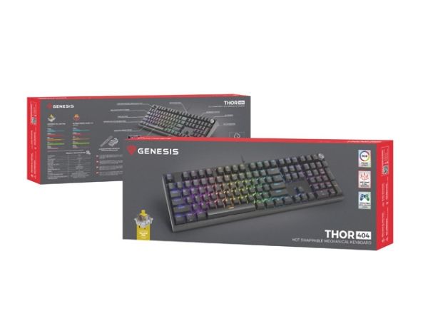 Клавиатура Genesis Mechanical Gaming Keyboard Thor 404 Black RGB Backlight Gateron Yellow Pro, US Layout