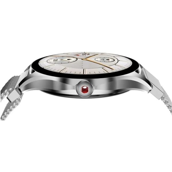 Часовник HiFuture Aura2 Silver, 1.32 "AMOLED, Powered by Dual Core, Metallic Frame, Bluetooth Call, 3D User Interface, 1ATM Waterproof, 24/7 True Heart Rate & Blood Oxygen Sensor, 100+ Sports Mode, Up to 7 days daily use, Extra Silicone Strap inbox