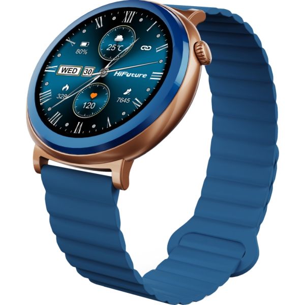 Часовник HiFuture Aurora Blue, 1.43" AMOLED,  466*466, Powered by Dual Core & Syntra AI, Bluetooth Call, IP68  Waterproof, 24/7 True Heart Rate & Blood Oxygen Sensor, Up to 10 days daily use, Magnetic Strap