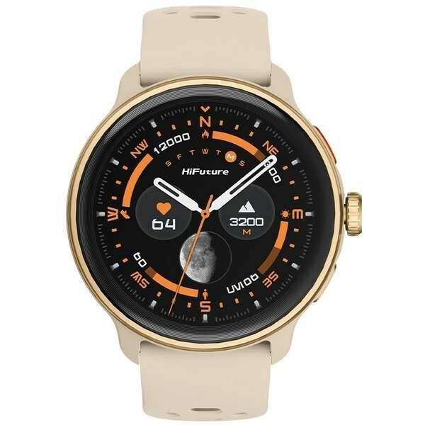 Часовник HiFuture Vela Latte, 1.43" AMOLED, GPS +Compass + Altimeter, 466*466, Support Local Music(100M Space), Support AI Coach for Training, Powered by Dual Core, Bluetooth Call, 5ATM Waterproof,  24/7 True Heart Rate & Blood, Oxygen Sensor, Up to 10 da