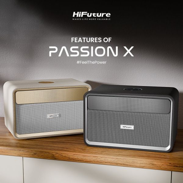 Тонколони HiFuture Passion X Black, 100W Output (Max.Power), Built-in Powerful DSP with DynaBoost Technology, Crafted Wood Cabin, Wireless 5.4, Two-Way Full Range Speaker System, Built-in 8000mAh High-Performance Battery System, Pair to Stereo Sound Syste