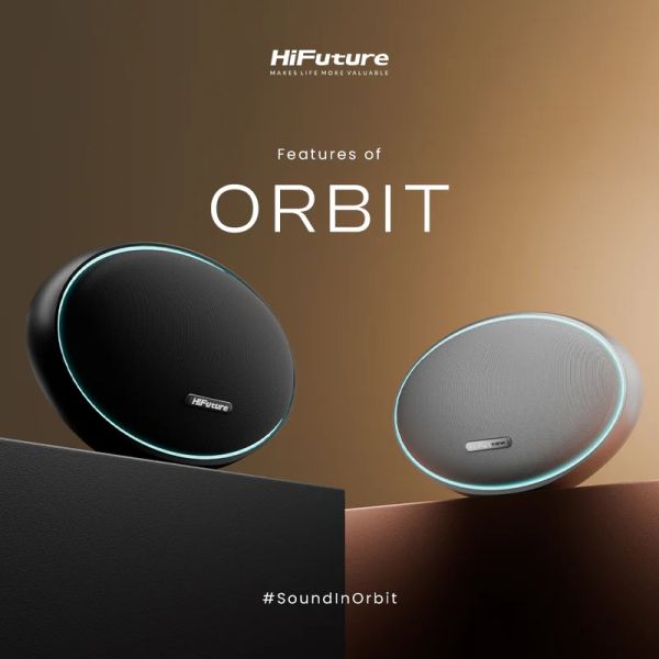 Тонколони HiFuture ORBIT Silver, 80W Output (Max.power), Built-in Powerful DSP with DynaBoost Technology, Pair to Stereo Sound System (TWS Mode), Wireless 5.4, Orbit Lighting, Aluminum Elegance, Up to 8 Hours Playtime, Support Extension Media Player, Conn