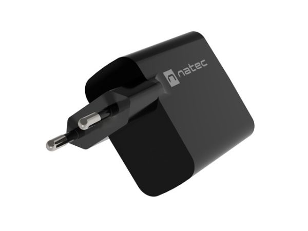 Адаптер Natec USB Charger Ribera Gan 1X USB-A + 1X USB-C 45W, Black