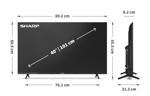 Телевизор Sharp 40HA1205E, 40" LED  TV, FULL HD 1920x1080,Frameless, DVB-T/T2/C/S/S2, Active Motion 100, 1 000 000:1, Speaker 2x8W, Dolby Digital Plus, 3xHDMI, CI+, 2xUSB , HEVC/H.265 (10-bit), MPEG4/H.264, 2 pole Stand