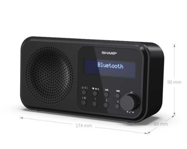 Радио Sharp Radios DR-P420(BK), PORTABLE DIGITAL RADIO, Bluetooth 5.0, 20 DAB+/DAB/FM, Auto time/date, LCD Display, Dual alarm,Micro USB x1 (power supply),3.5mm Headphone jack / line-out, Black