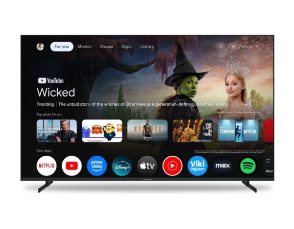 Телевизор Thomson 55" UHD Google TV; 3840 x 2160 (4K UHD), DLED, 60 Hz, Dolby Audio, Google Cast, DVB-T/T2/C/S/S2, HDR10,  Wi-Fi, Bluetooth, LAN, HDMI 3 (2.1), USB 2 (2.0), AV IN, Hotel mode, Side Feet, Black
