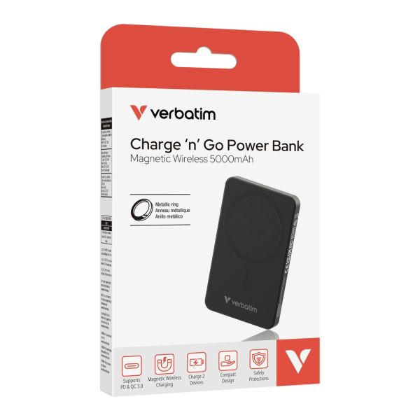 Външна батерия Verbatim Charge 'n' Go Essentials Power Bank Magnetic Wireless 5000mAh Black