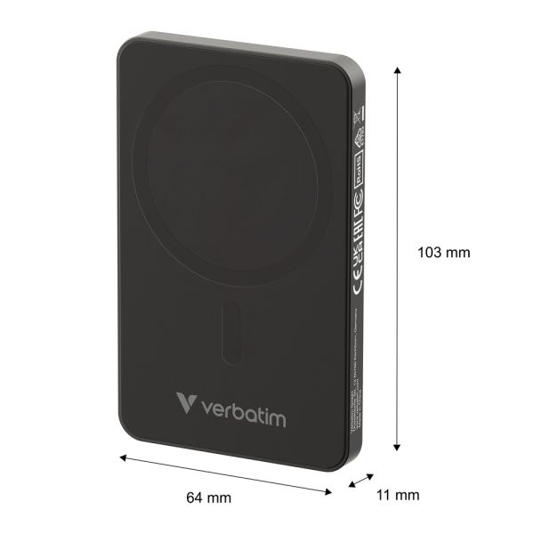 Външна батерия Verbatim Charge 'n' Go Essentials Power Bank Magnetic Wireless 5000mAh Black