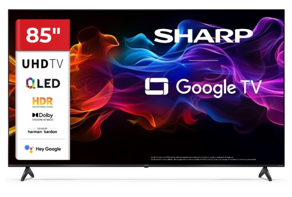 Телевизор Sharp 85HP5265E, 85" QLED Google TV, 4K Ultra HD  3840x2160 Frameless, 1 000 000:1, AQUOS, DVB-T/T2/C/S/S2, Active Motion 1000, HDR10, Dolby Atmos, Dolby Vision, Google Assistant, Google Cast, HDMI 2.1 with eARC, 3.5mm Headphone jack / line-out,