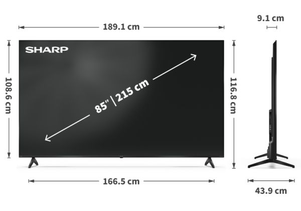 Телевизор Sharp 85HP5265E, 85" QLED Google TV, 4K Ultra HD  3840x2160 Frameless, 1 000 000:1, AQUOS, DVB-T/T2/C/S/S2, Active Motion 1000, HDR10, Dolby Atmos, Dolby Vision, Google Assistant, Google Cast, HDMI 2.1 with eARC, 3.5mm Headphone jack / line-out,