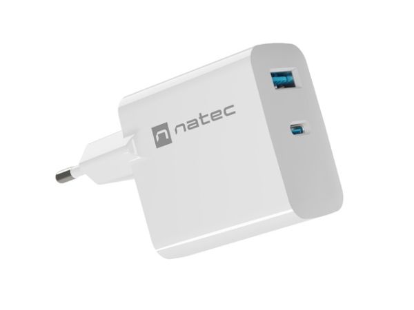 Адаптер Natec USB Charger  Ribera Gan 1X USB-A + 1X USB-C 65W, White