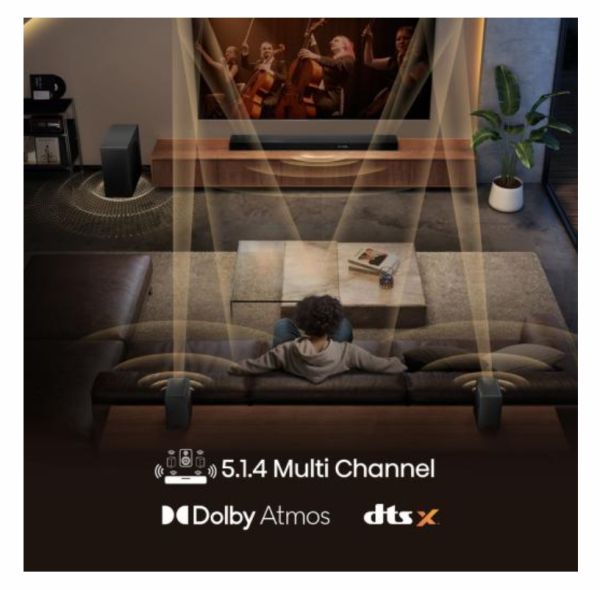 Аудио система Hisense AX5140Q,  5.1.4Ch Sound Bar with Wireless Subwoofer, 600W, Dolby Atmos, Bluetooth 5.3, 4K HDMI Pass Through, DTS:X, HDMI/AUX/ARC/Optical/USB, 7 EQ Modes, Black