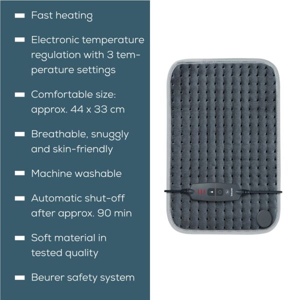 Термоподложка Beurer HK SE Cosy and soft heat pad;  3 temperature settings, automatic switch off after 90 min; washable on 30°; Gray