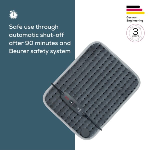 Термоподложка Beurer HK SE Cosy and soft heat pad;  3 temperature settings, automatic switch off after 90 min; washable on 30°; Gray