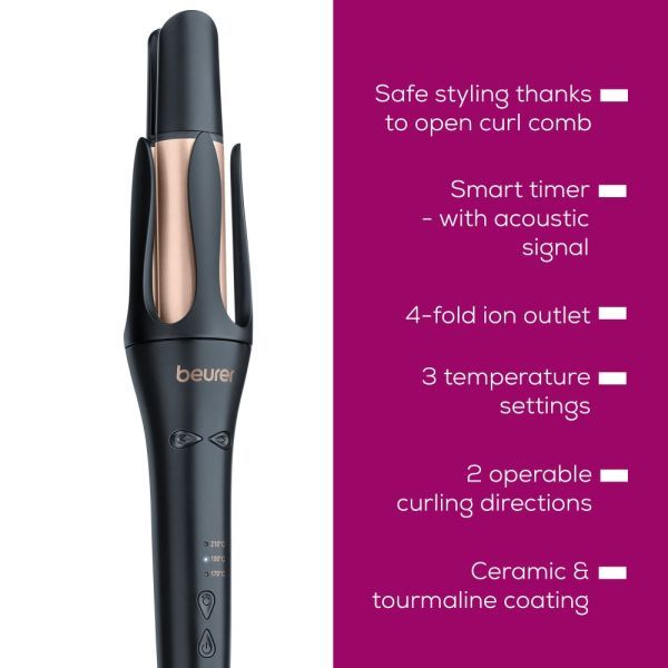 Маша Beurer HT 75 Automatic Hair Curler, 4-way ion outlet, 3 temperature settings: 170, 190, 210°C, Ceramic and tourmaline-coated, Smart timer