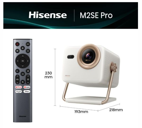 Мултимедиен проектор Hisense projector M2SE-PRO Home Cinema,Ultra HD (3840x2160),HDMI 1x, 1300Lumens, 1000:1, 2 x10W,VidaaU7, 65"-200", White