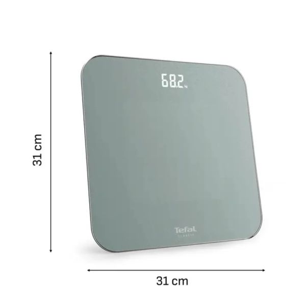 Везна Tefal PP1903V0 Classic 3 Euclyptus Metal, glass platform (31x31cm, 5mm), 180Kg / 100g, display (75x25), back light display, 3 x AAA battery included