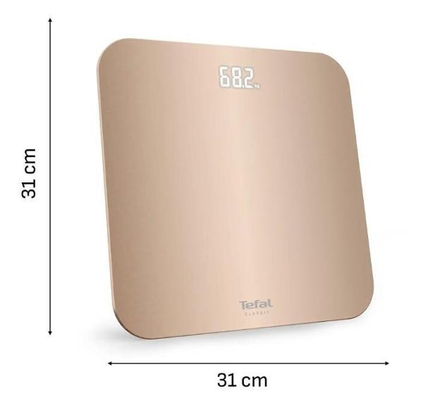 Везна Tefal PP1900V0 Classic 3 Dune Metal, glass platform (31x31cm, 5mm), 180Kg / 100g, display (75x25), back light display, 3 x AAA battery included