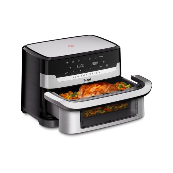 Уред за здравословно готвене Tefal EY922DE0 Easy Fry DUAL FLEX, stainless steel, 9L (2.5kg), 2700W, automatic programs (7), adjustable temp, manual mode