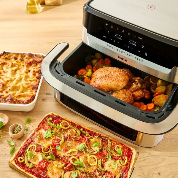 Уред за здравословно готвене Tefal EY922DE0 Easy Fry DUAL FLEX, stainless steel, 9L (2.5kg), 2700W, automatic programs (7), adjustable temp, manual mode