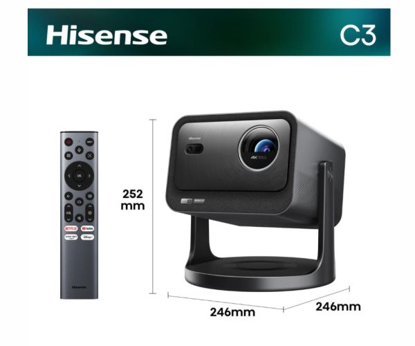 Мултимедиен проектор Hisense C3 Smart mini Laser Projector, 4K Ultra HD 3840x2160, 2000:1, 2500 lum, 60 Hz, Digital Zoom,Dolby Vision, HDR10+(decoding), HDR10, HLG, 2*10W, Silver