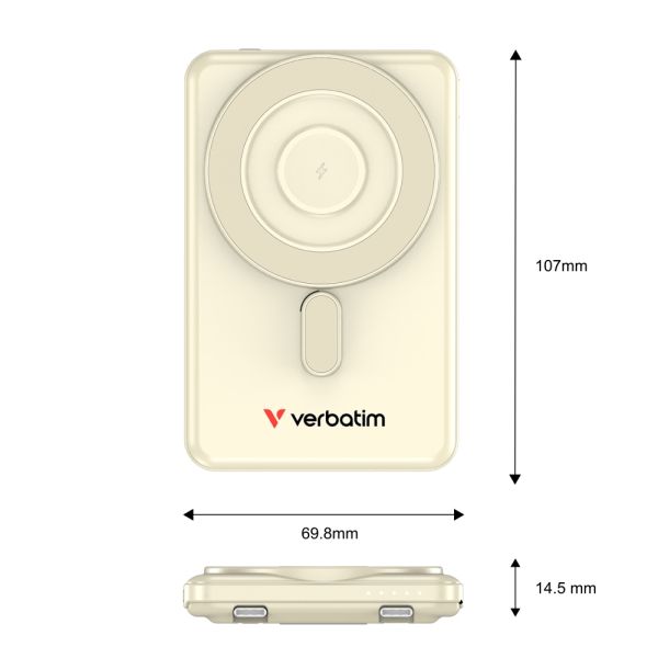 Външна батерия Verbatim Charge 'n' Go 2C Power Bank Magnetic Wireless 5000mAh with 2 USB-C Cables & Stand Gold