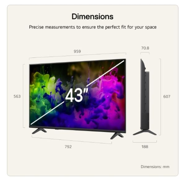 Телевизор LG 43QNED7EB3C, 43" 4K QNED MiniLED Smart TV, 3840x2160, DVB-T2/C/S2, Alpha 7 AI Processor, HDR10 / HLG, webOS 26 ThinQ, VRR / ALLM / HGiG, 4K Super Upscaling, WiFi 5, Bluetooth 5.3, AirPlay 2, LAN, CI, HDMI, AI Sound Pro, Google Cast, 2 pole St