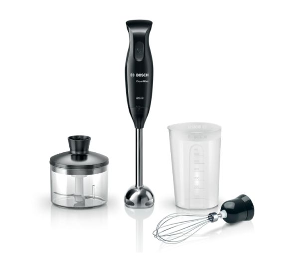 Пасатор Bosch MSM2650B, Blender, CleverMixx, 600 W, QuattroBlade, Chopper and blender included, Stainless steel whisk, mixing/measuring cup with lid, Black, anthracite