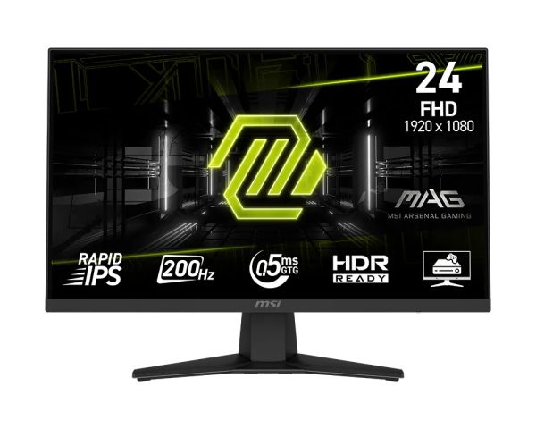 Монитор MSI MAG 244F Gaming Monitor, 23.8", 0.5ms, 200Hz Rapid IPS, 1920x1080, AMD FreeSync Premium, AI Vision, Console Mode, HDR Ready, 300nits AG, 1.07B, 1000:1, 100M:1, DP(1.2a), HDMI(2.0b), Headphone out, Tilt, VESA 100, Black, 2.9kg