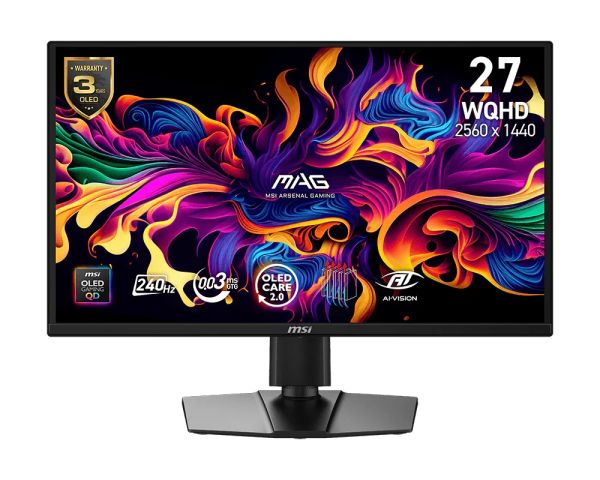Монитор MSI MAG 272QP QD-OLED X24 Gaming Monitor, 26.5", 0.03ms, 240Hz, 2560x1440, G-SYNC, AMD FreeSync Premium, AI Vision, Console Mode, ClearMR 15000, HDR Ready, Type-C(15W PD), DP(1.4a), 2xHDMI(2.1), Pivot, Heigh Adj., VESA 100, Black, 5.7kg