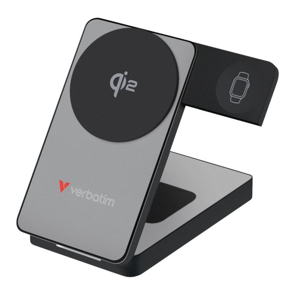 Външна батерия Verbatim Foldable 3-in-1 Qi2 Magnetic Wireless Power Bank 10000 mAh Grey