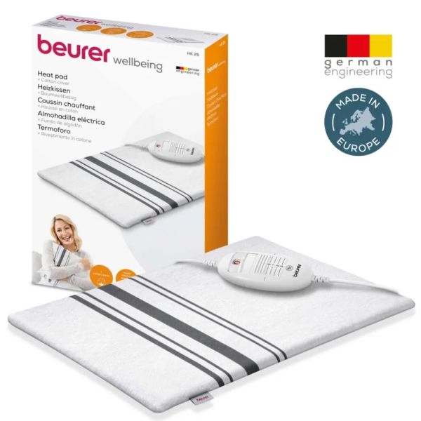Термоподложка Beurer HK 26 Heat Pad; 3 Illuminated temperature settings; Auto switch-off after 90 min;Cotton cover washable on 40°; BSS;40(L)x30(W) cm; white-grey