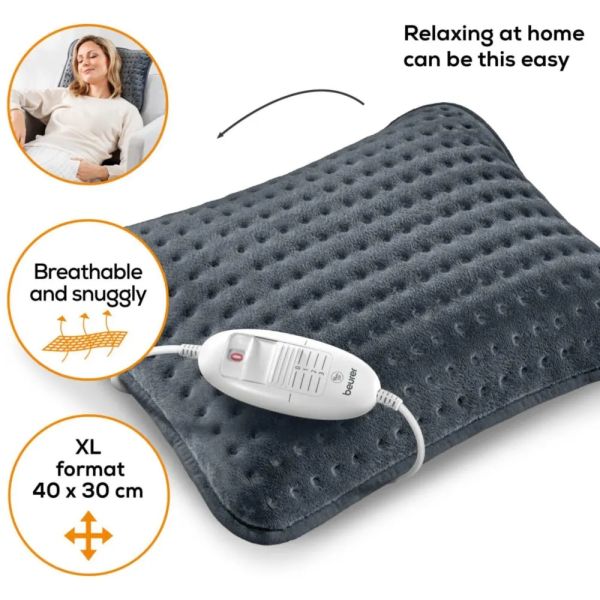 Термоподложка Beurer HK 48 Cosy Heat Pad; 3 temperature settings; auto switch-off after 90 min; washable on 30°; reversable cushion; with inner pad; removable switch; fleece fibre; 40(L)x30(W) cm