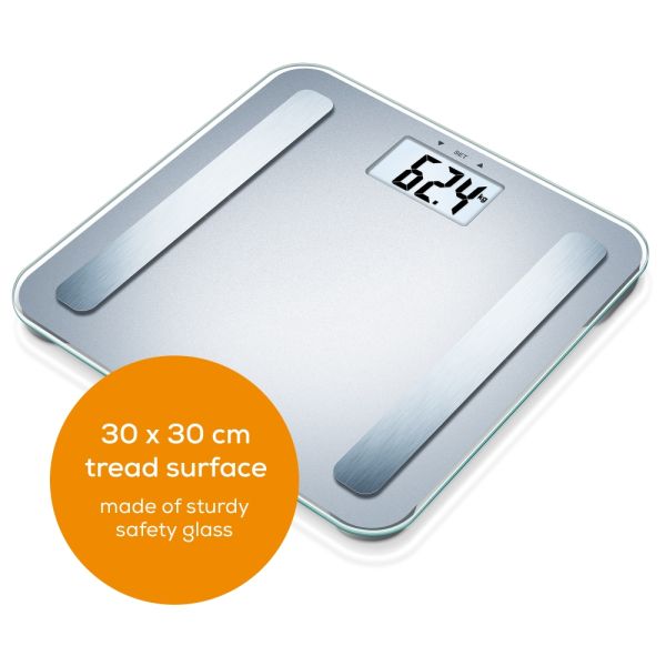 Везна Beurer BF 183 diagnostic bathroom scale; Extra large LCD display; Weight, body fat, body water, muscle percentage, bone mass, AMR calorie display; 180 kg
