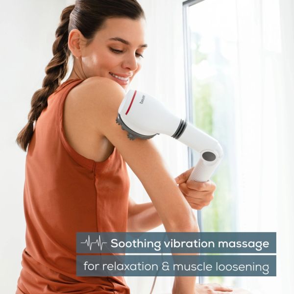 Масажор Beurer MG 44 infrared massager; Soothing vibration massage; Rotating massage head and 3-way adjustable handle; Infrared heat; 3 function levels; 4 interchangeable massage attachments
