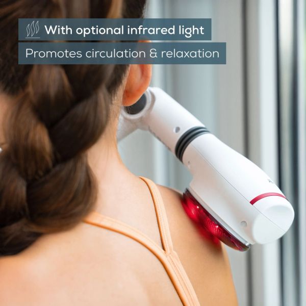 Масажор Beurer MG 44 infrared massager; Soothing vibration massage; Rotating massage head and 3-way adjustable handle; Infrared heat; 3 function levels; 4 interchangeable massage attachments