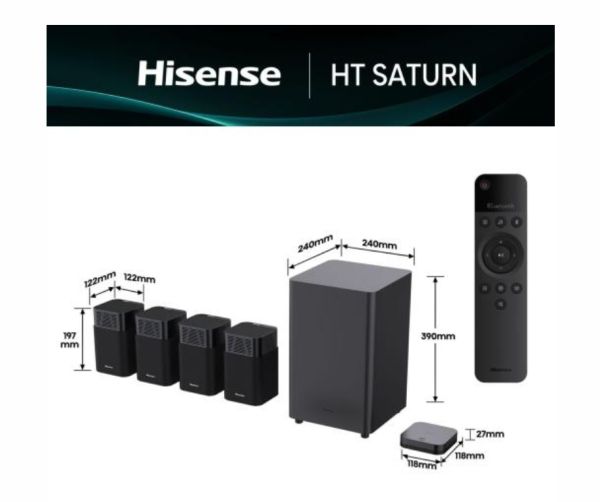 Аудио система Hisense HT Saturn, 4.1.2Ch Sound Bar with Wireless Subwoofer, 720W, Dolby Atmos, Tuned by Devialet , DTS:X,Quad Satellite Speakers , Black