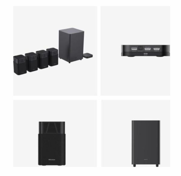 Аудио система Hisense HT Saturn, 4.1.2Ch Sound Bar with Wireless Subwoofer, 720W, Dolby Atmos, Tuned by Devialet , DTS:X,Quad Satellite Speakers , Black
