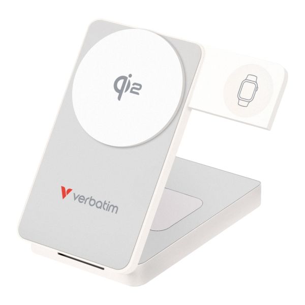 Външна батерия Verbatim Foldable 3-in-1 Qi2 Magnetic Wireless Power Bank 10000 mAh White