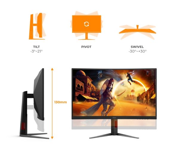 Монитор AOC C27G4Z2, 27" Curved 1500R, Fast VA, WLED, 1920x1080@260Hz (OC, Native 240Hz), 1ms GtG, 0.3ms MPRT, 300cd m/2, 3000:1, Adaptive Sync, FlickerFree, Low Blue Mode, Tilt, Height Adjust, Swivel, 2xHDMI, DP