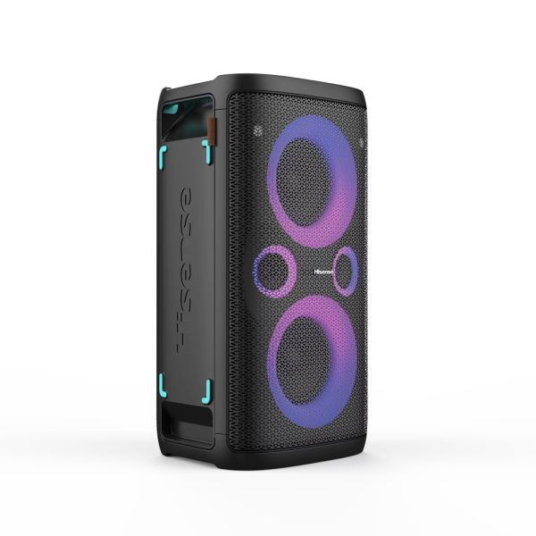Аудио система Hisense Party Rocker One Plus (HP110) Bluetooth Speaker with 300W Power, Built-in Woofer, Karaoke Mode, Built-in Wireless Charging Pad, AUX Input and Output, USB, 15 Hour Long-Lasting Battery 4 x 2500Ah, 2x mics included, Black