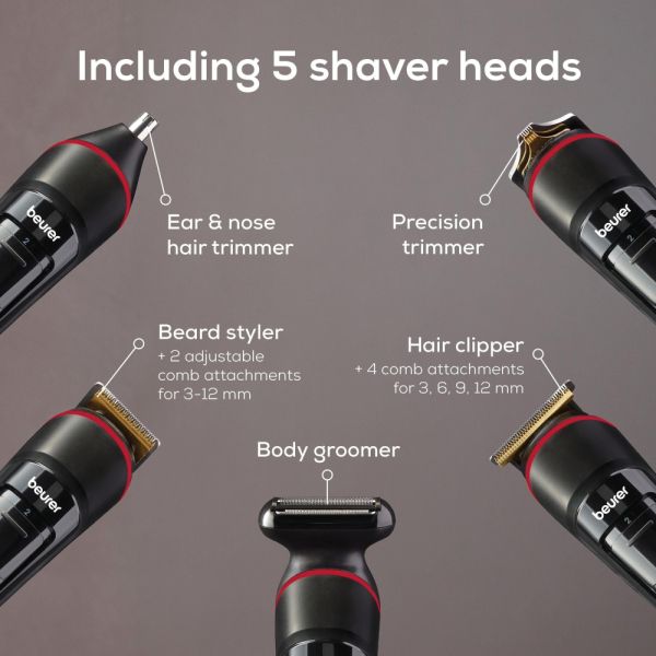 Машинка за подстригване Beurer MN9X body groomer, 11 attachments with 16 cutting lengths for trimming and shaving on the entire body, Waterproof (IPX7),  Quick-charge function, LED display, Incl. practical hard case