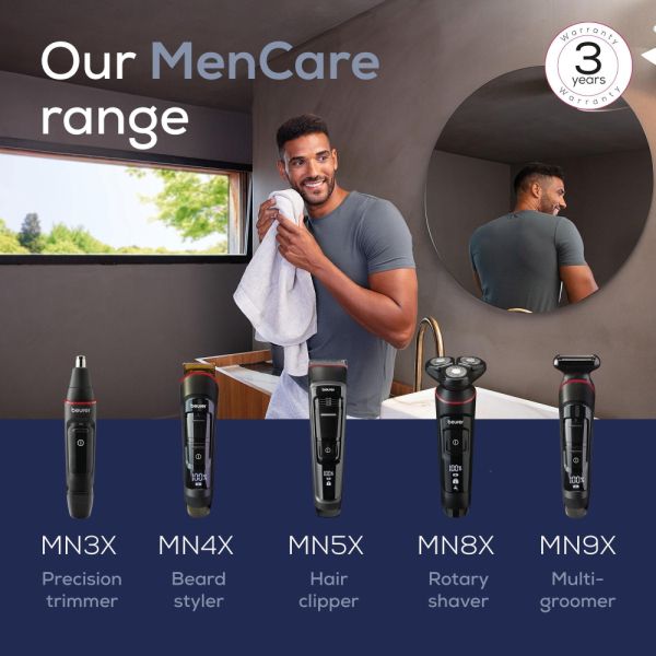 Машинка за подстригване Beurer MN9X body groomer, 11 attachments with 16 cutting lengths for trimming and shaving on the entire body, Waterproof (IPX7),  Quick-charge function, LED display, Incl. practical hard case