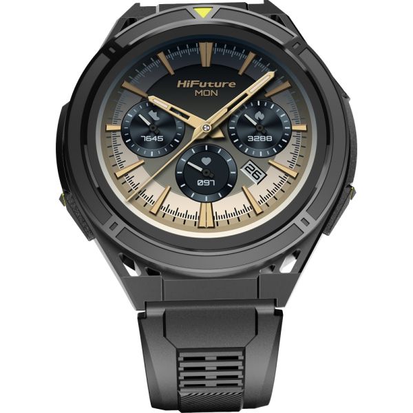 Часовник HiFuture Active Black Yellow, *1.43"  AMOLED, Dual Band GPS +Compass + Altimeter 466*466, Powered by Dual Core & Syntra AI, Bluetooth Call, 5ATM Waterproof, 24/7 True Heart Rate & Blood Oxygen Sensor, Up to 10 days daily use