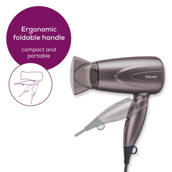 Сешоар Beurer HC 17 Hair dryer, 1 300 W, ergonomic folding handle, 2 heat settings, 2 blower settings, slim professional nozzle, overheating protection