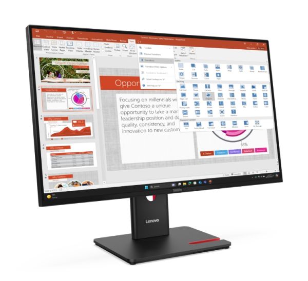 Монитор Lenovo ThinkVision T27-40 27" IPS, WLED, 1920x1080, 4ms, 48Hz - 120Hz, 300 cd/m2, 1500:1, HDMI, DP, VGA, USB hub, Tilt, Swivel, Pivot, Height Adjust Stand