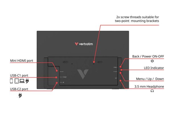Монитор Verbatim Portable 15.6" Touch Monitor LIGHT